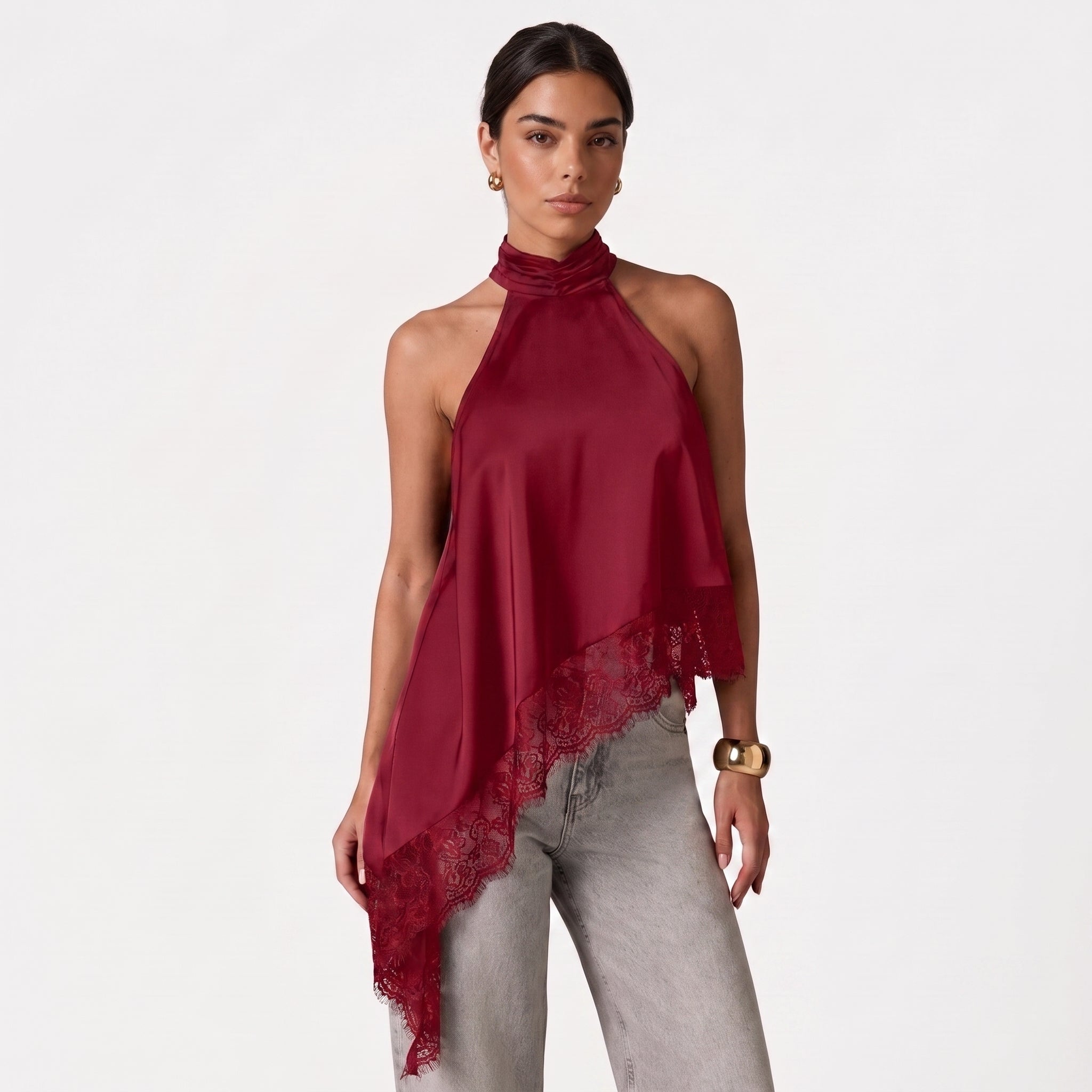 Blusa Asimétrica Satinada Silk & Lace