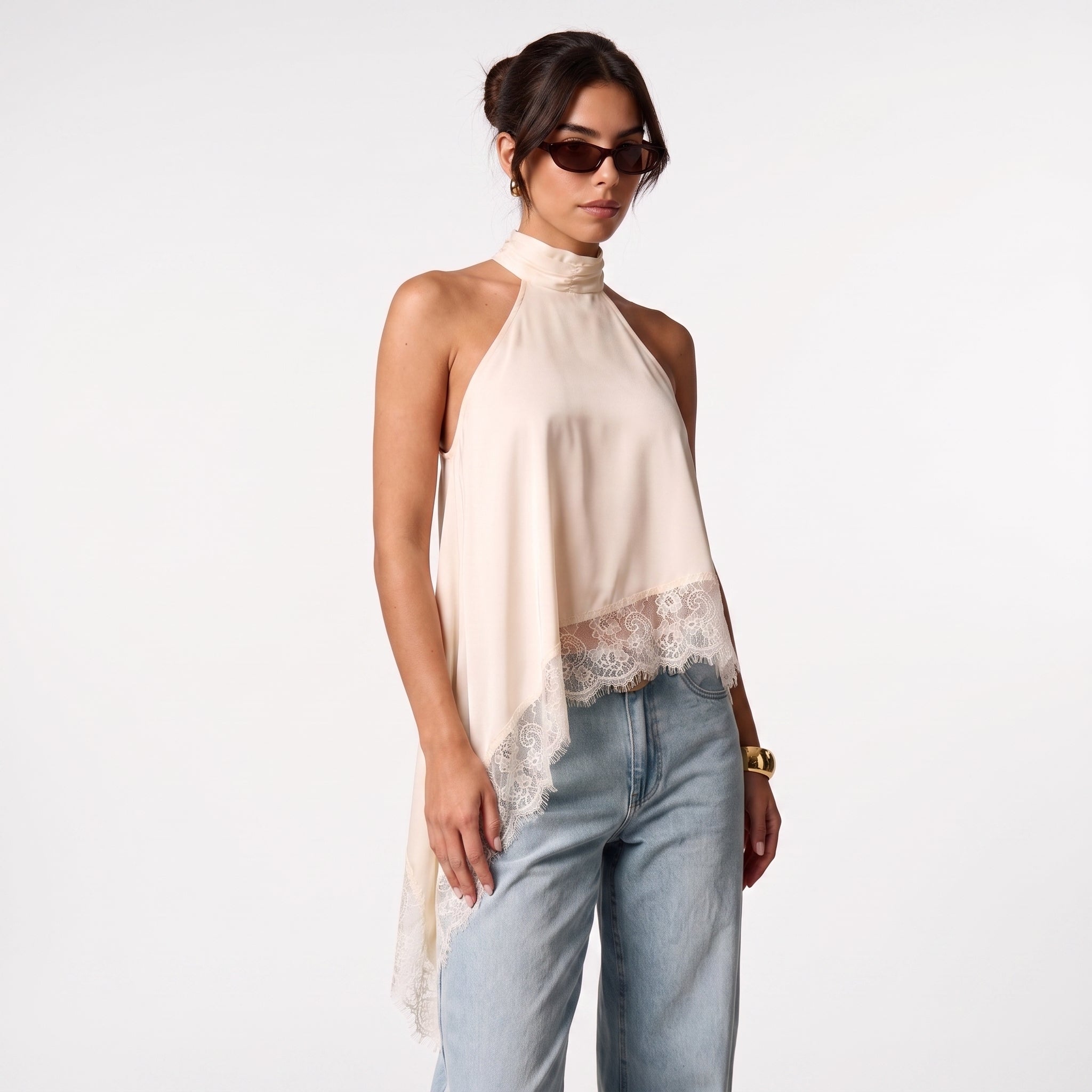 Blusa Asimétrica Satinada Silk & Lace