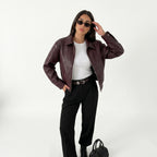 Chaqueta de Cuero Wine Red