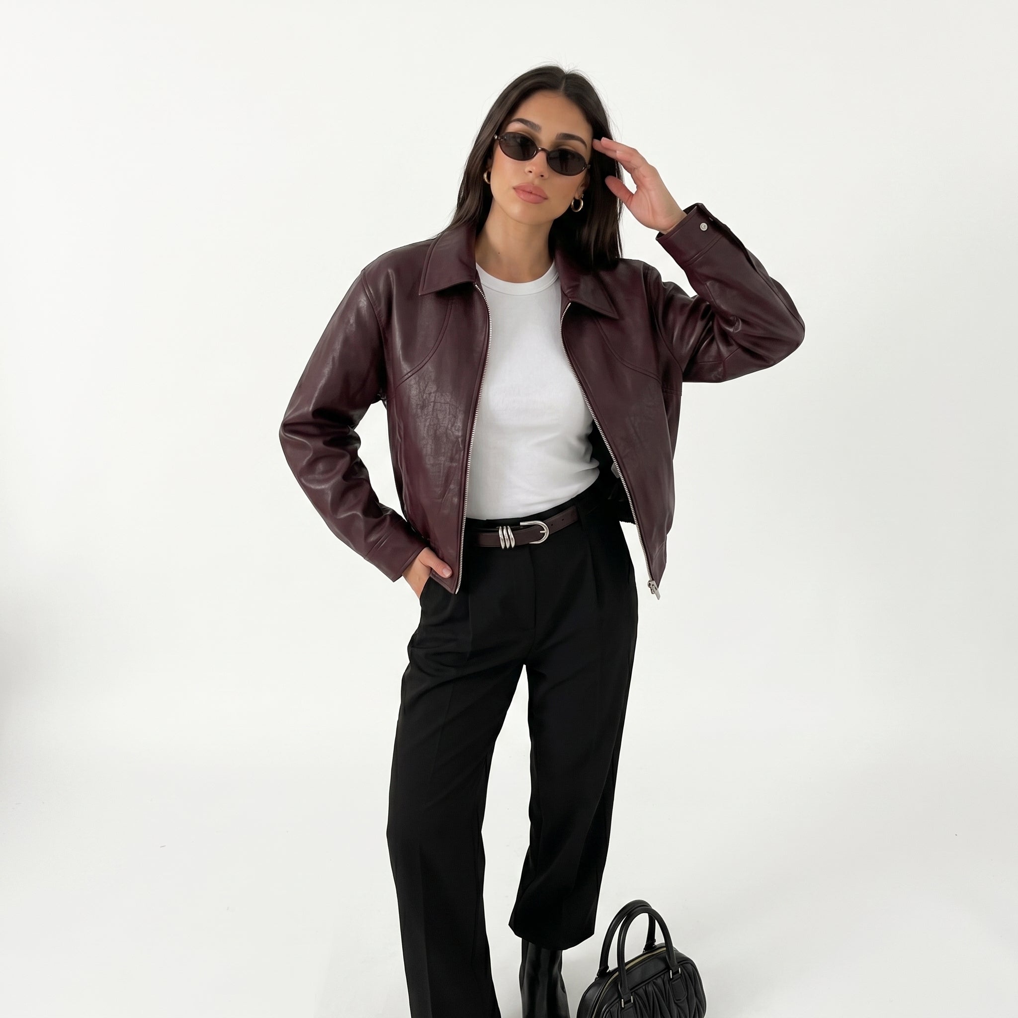 Chaqueta de Cuero Wine Red