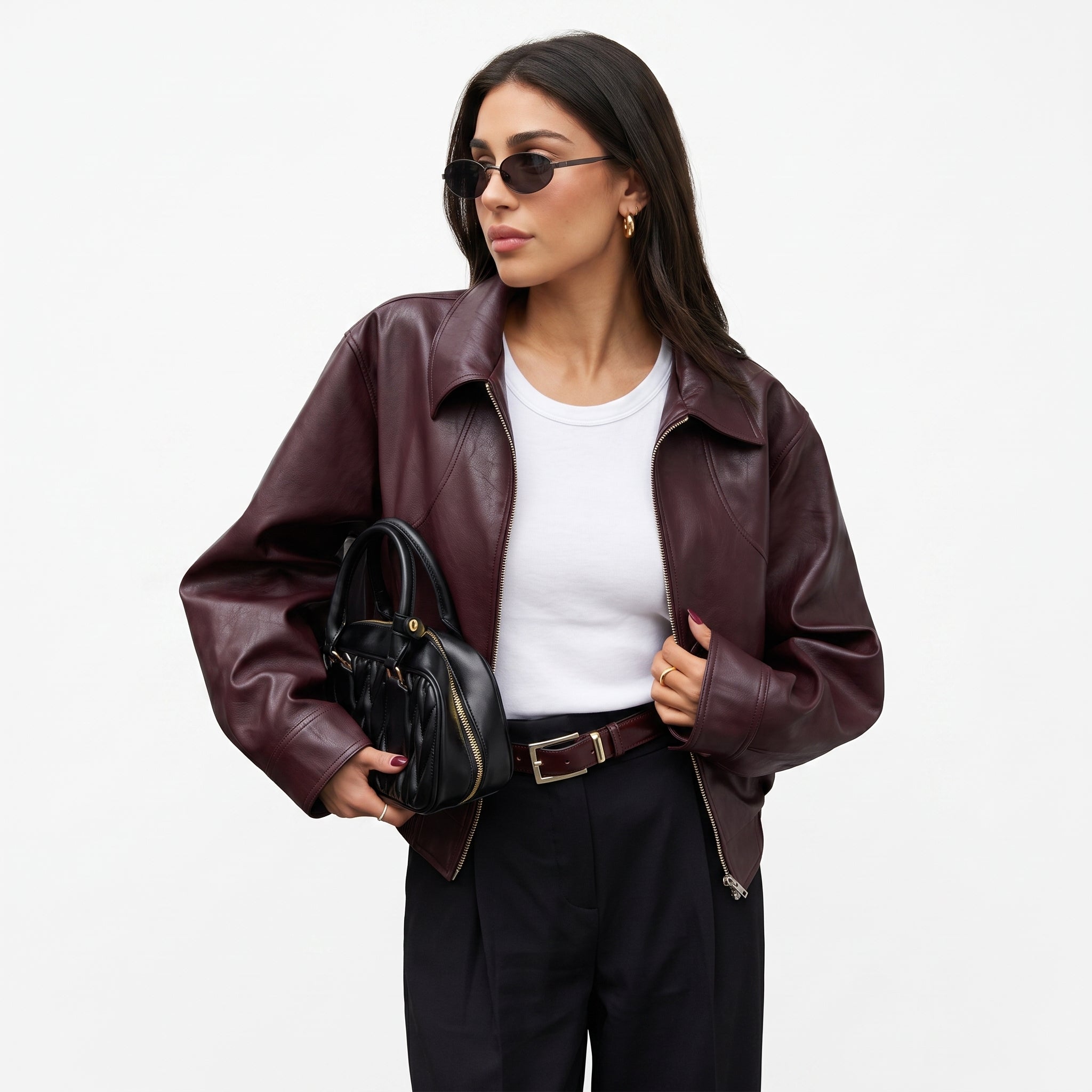 Chaqueta de Cuero Wine Red