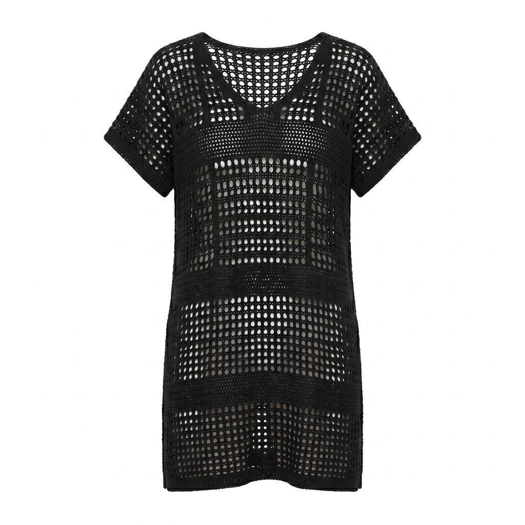 Vestido Playero Calado en Punto Negro