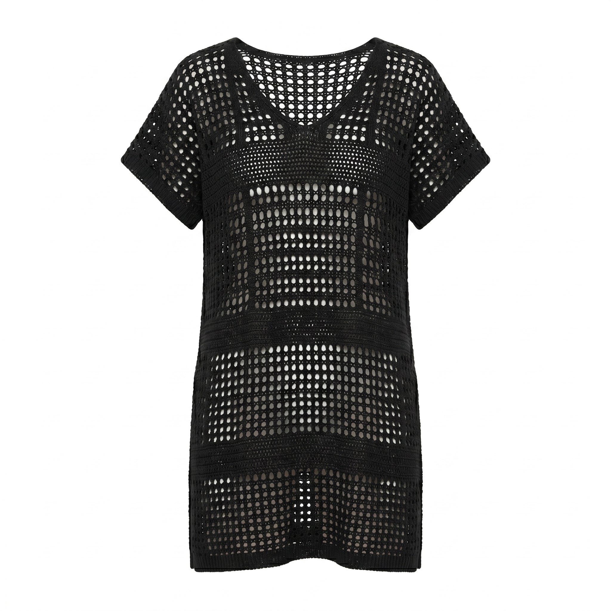 Vestido Playero Calado en Punto Negro