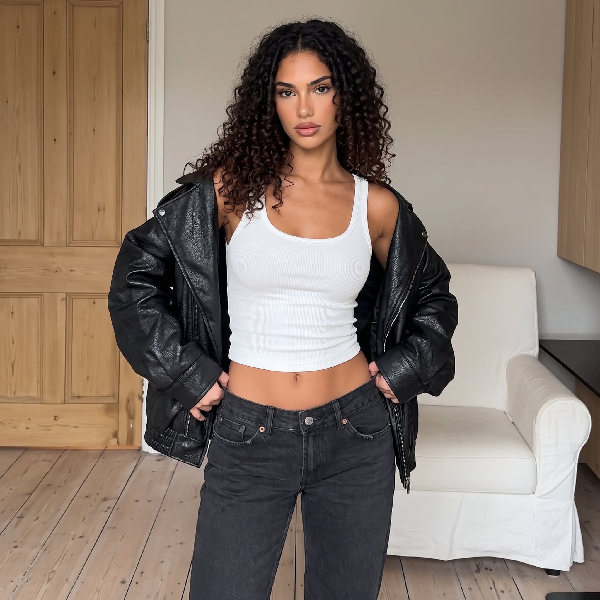 Marlene | Chaqueta de Cuero Cuello Alto