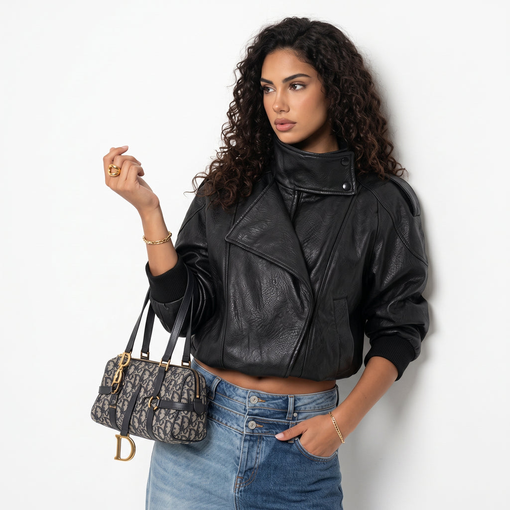 Marlene | Chaqueta de Cuero Cuello Alto