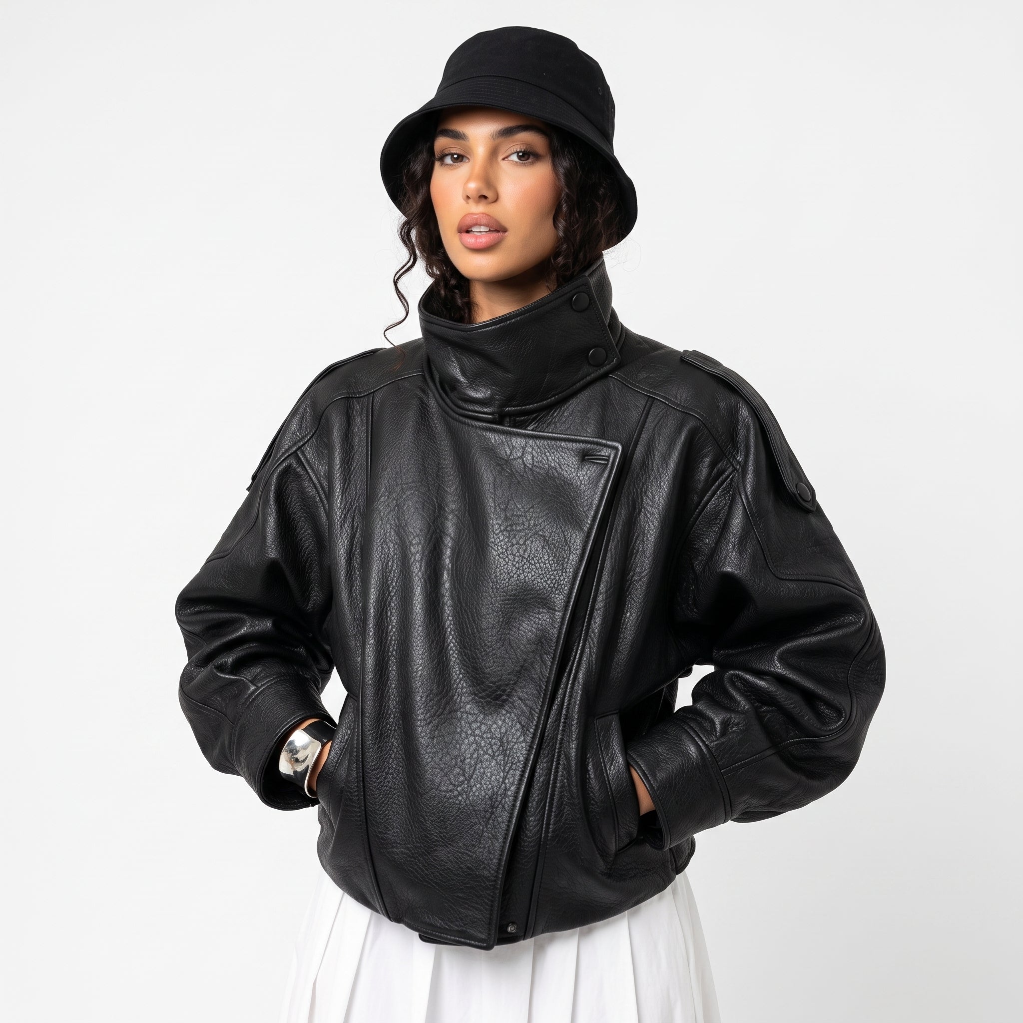 Marlene | Chaqueta de Cuero Cuello Alto