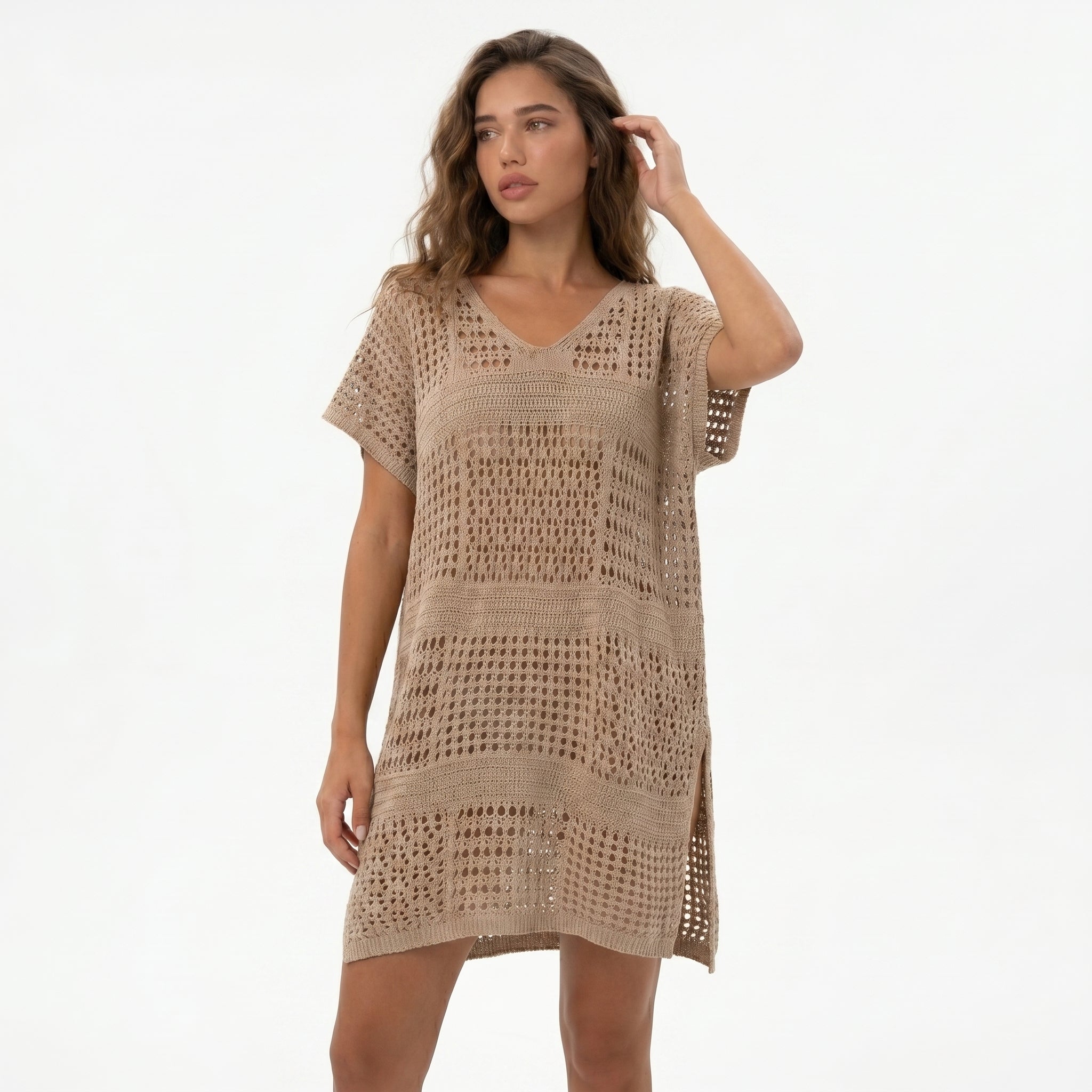 Vestido Playero Calado en Punto Negro