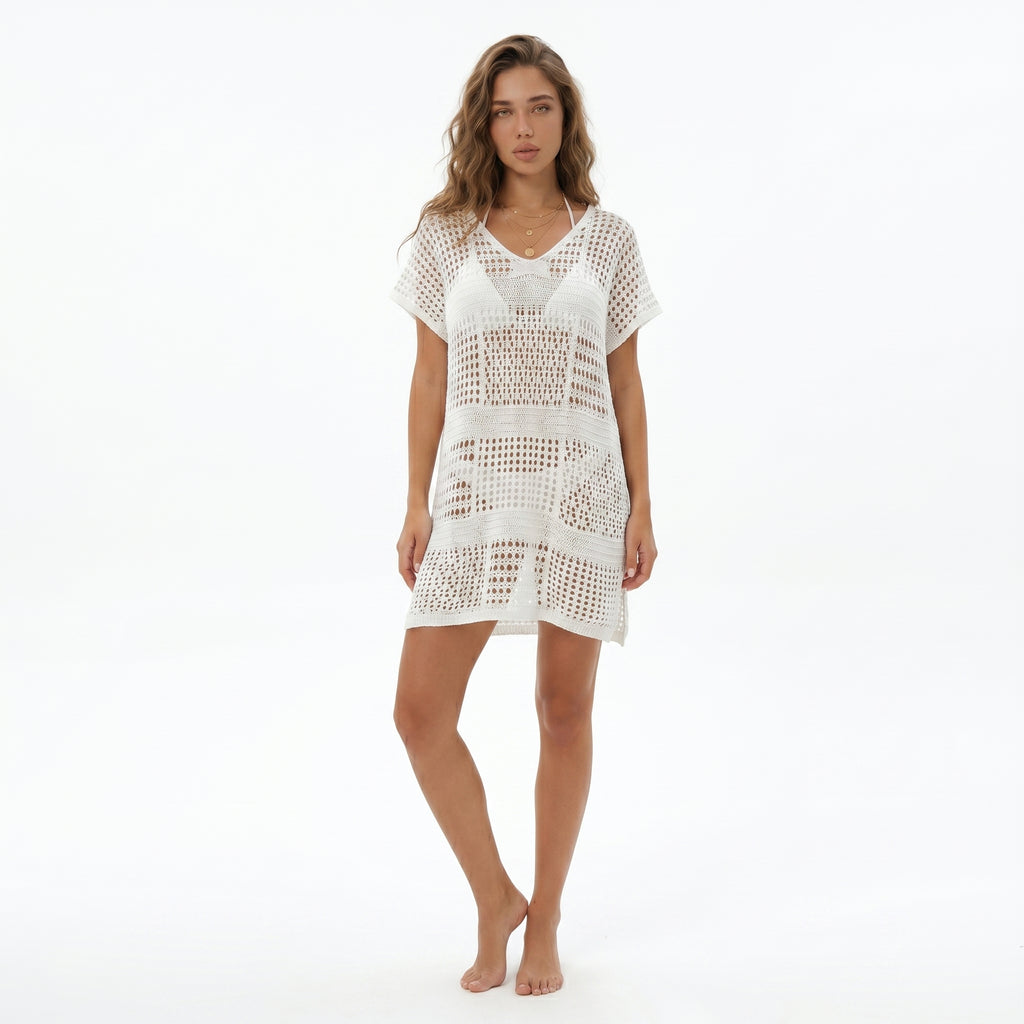 Vestido Playero Calado en Punto Negro