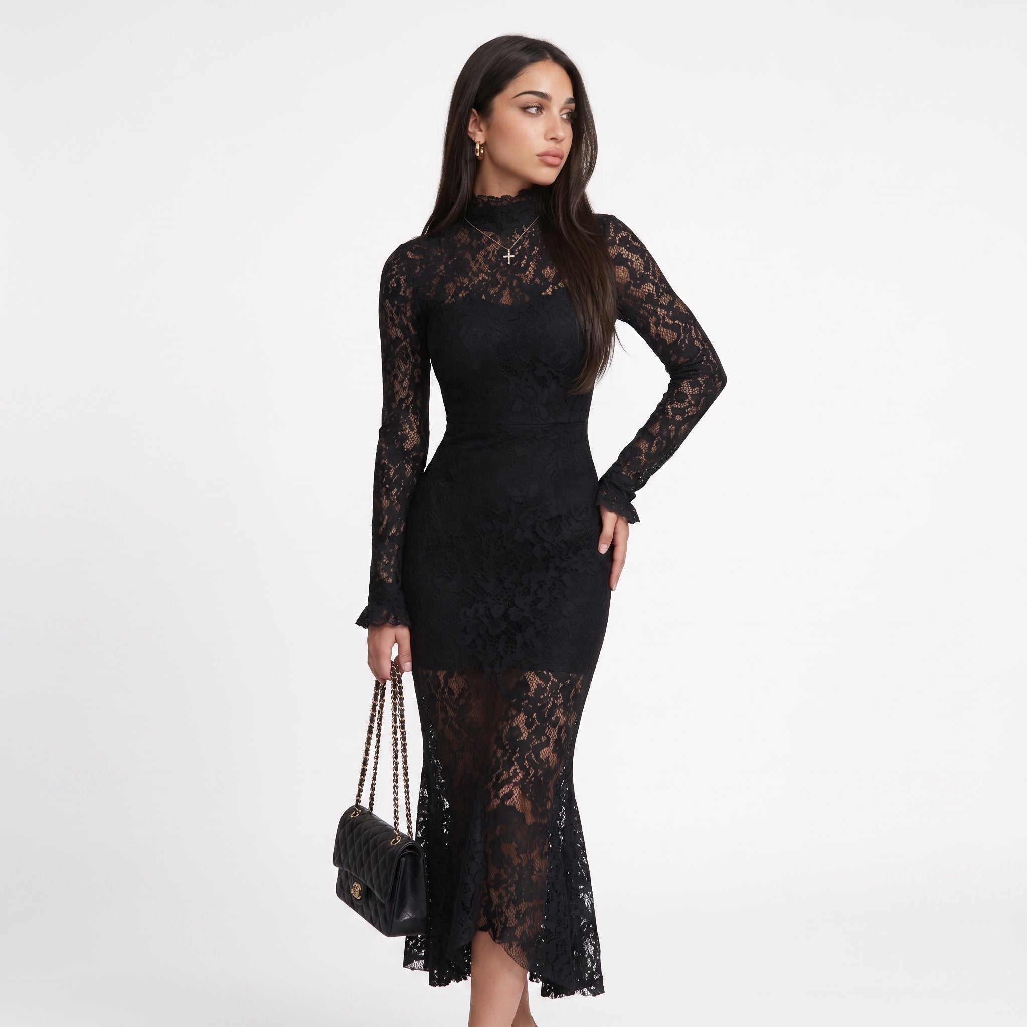 Veronika | Vestido largo negro de encaje