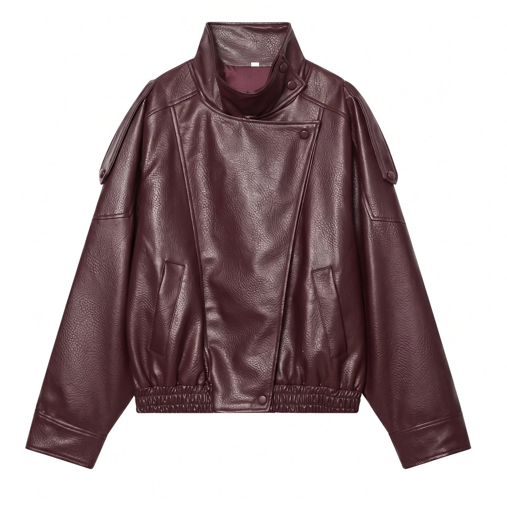 Marlene | Chaqueta de Cuero Cuello Alto
